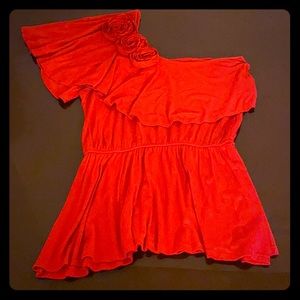 One Shoulder Red Roses Shirt